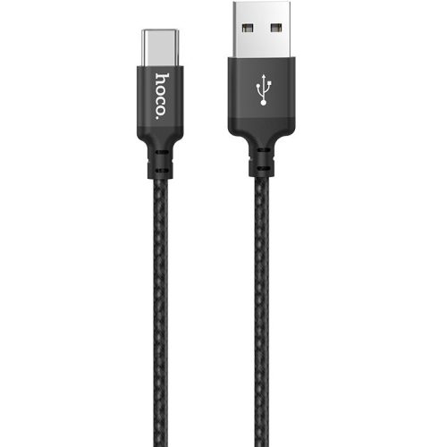 USB töltő- és adatkábel, USB Type-C, 200 cm, 3000 mA, törésgátlóval, cipőfűző minta, Hoco X14 Times Speed, fekete