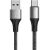 USB töltő- és adatkábel, USB Type-C, 100 cm, 3000 mA, törésgátlóval, gyorstöltés, cipőfűző minta, Joyroom N1 S-1030N1, fekete/ezüst