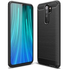   Motorola Moto E6 Plus, TPU szilikon tok, közepesen ütésálló, szálcsiszolt, karbon minta, fekete