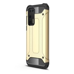   Huawei P40, Műanyag hátlap védőtok, Defender, fémhatású, arany
