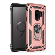   Samsung Galaxy S9 SM-G960, Műanyag hátlap védőtok, közepesen ütésálló, szilikon belső, telefontartó gyűrű, Defender, vörösarany