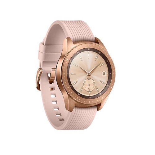 Bluetooth okosóra, szilikon szíj, rozsdamentes acél keret, v4.2, eSim, aktivitás és egészség mérő, vízálló, hangszóró, Samsung Galaxy Watch (42mm) SM-R815 (LTE-Acél keret), vörösarany, gyári