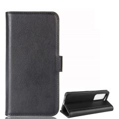   Huawei P40, Oldalra nyíló tok, valódi bőrtok, stand, sima felület, fekete