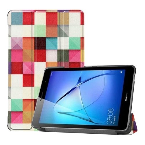 Huawei MatePad T8 (8.0), mappa tok, négyzet minta, Trifold, színes