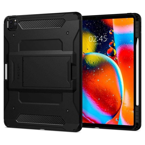 Apple iPad Pro 12.9 (2020), Szilikon tok + műanyag hátlap, kitámasztóval, Spigen Tough Armor Pro, fekete