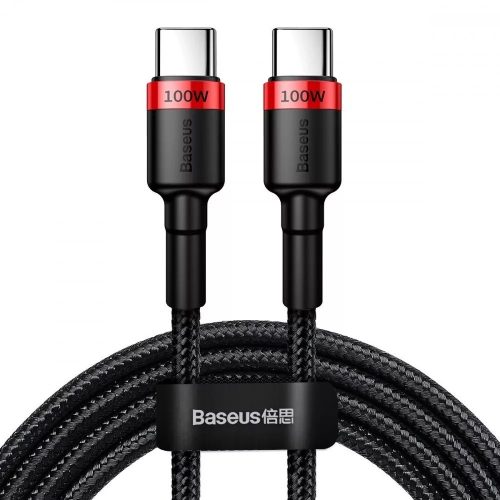 USB Type-C töltő- és adatkábel, USB Type-C, 200 cm, 5000 mA, törésgátlóval, gyorstöltés, PD, cipőfűző minta, Baseus Cafule CATKLF-AL91, fekete/piros