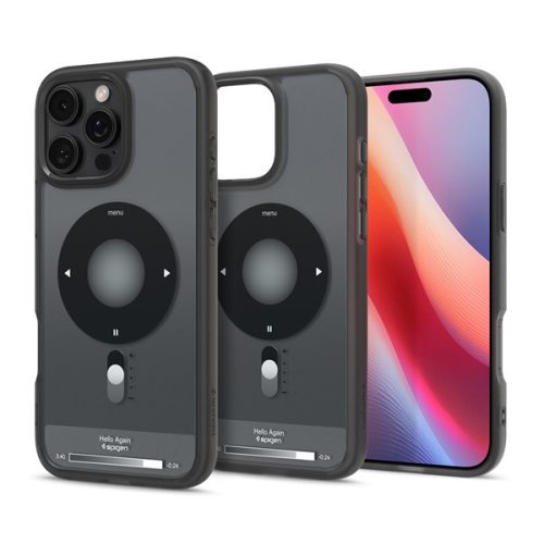 Apple iPhone 16 Pro, Műanyag hátlap védőtok + szilikon keret, Magsafe töltővel kompatibilis, iPod minta, Spigen Ultra Hybrid Classic Mag, fekete