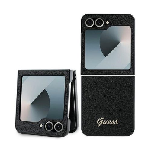 Guess PC/TPU Glitter Flakes Metal Logo Samsung Galaxy Z Flip6 hátlap tok, fekete