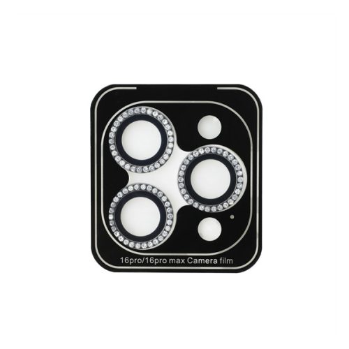 Guess Fixed Glliter iPhone 16 Pro/16 Pro Max kameravédő fólia kövekkel, ezüst