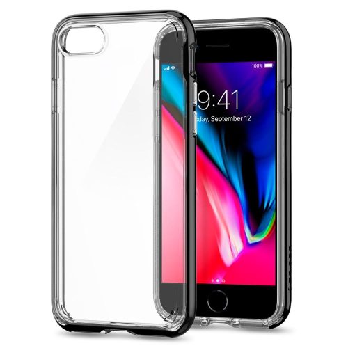 Apple iPhone 7 / 8 / SE (2020) / SE (2022), Szilikon tok, műanyag kerettel, Spigen Neo Hybrid Crystal 2, átlátszó/fekete