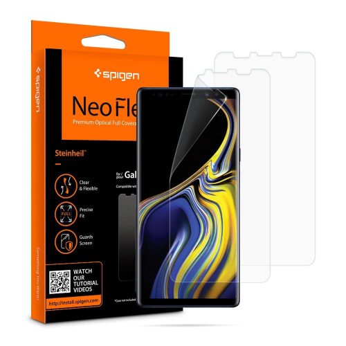 Samsung Galaxy Note 9 SM-N960, Kijelzővédő fólia (az íves részre is!), Spigen Neo Flex, Clear Prémium, 2 db / csomag