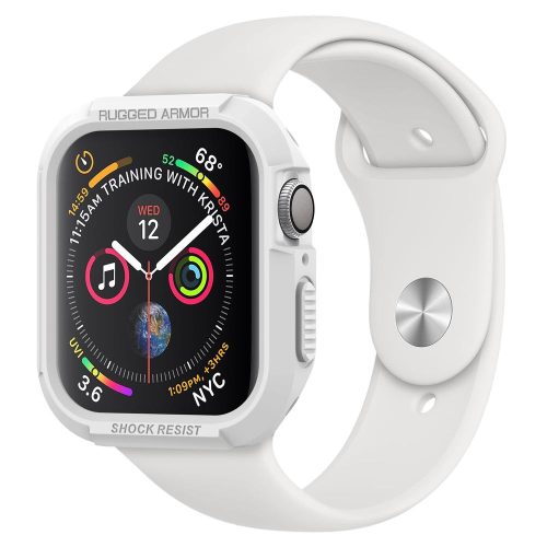 Apple Watch 4-6, SE (40mm), Watch 7 (41mm), Szilikon védőkeret, ütésálló, szíj nélkül, Spigen Rugged Armor, fehér