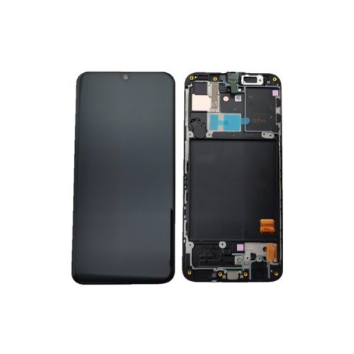 Samsung A405 Galaxy A40 kompatibilis LCD modul kerettel, OEM jellegű, fekete
