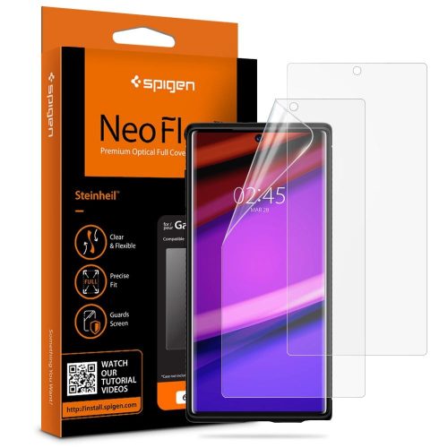 Samsung Galaxy Note 10 / 10 5G SM-N970 / N971, Kijelzővédő fólia (az íves részre is!), Spigen Neo Flex HD, Clear Prémium, 2 db / csomag
