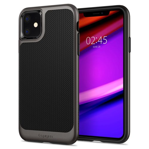 Apple iPhone 11, Szilikon tok, műanyag kerettel, Spigen Neo Hybrid, halszálka minta, sötétszürke