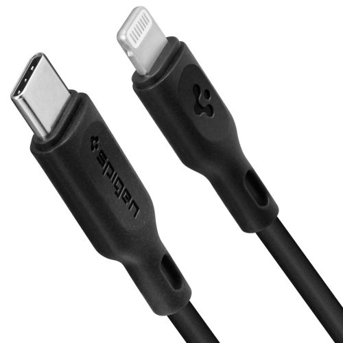 USB Type-C töltő- és adatkábel, Lightning, 100 cm, gyorstöltés, MFI engedélyes, Spigen Essential C10CL, fekete