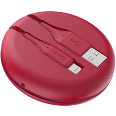   USB töltő- és adatkábel, Lightning, 120 cm, cipőfűző minta, feltekerhető, gyorstöltés, MFI engedélyes, Uniq Halo, piros