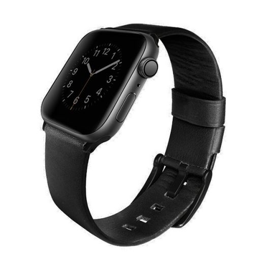 Apple Watch 1-6 (42 / 44 mm), valódi bőr pótszíj, Uniq Mondain, fekete