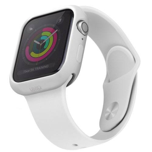 Apple Watch 4-6, SE (44mm), Szilikon védőkeret, Uniq Lino, fehér