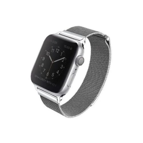Apple Watch 1-6, SE (42 / 44 mm), fém pótszíj, milánói stílus, mágnes zárral, Uniq Dante, ezüst