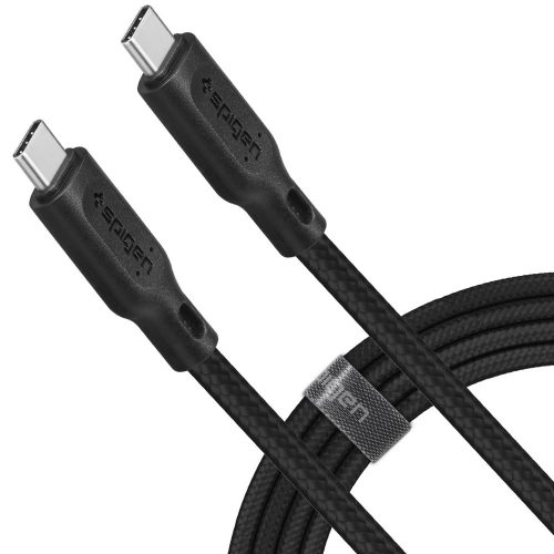 USB Type-C töltő- és adatkábel, USB Type-C, 150 cm, cipőfűző minta, gyorstöltés, Spigen Essential C11C1, fekete