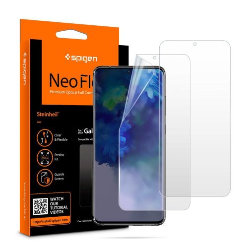 Samsung Galaxy S20 Plus / S20 Plus 5G SM-G985 / G986, Kijelzővédő fólia (az íves részre is!), Spigen Neo Flex HD, Clear Prémium, 2 db / csomag