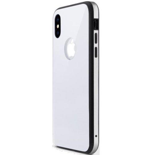 Apple iPhone X / XS, Szilikon tok, alumínium keret, logo kivágással, Uniq Hybrid Valencia, fehér/ezüst