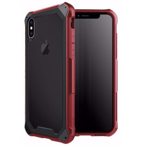 Apple iPhone X / XS, Műanyag hátlap védőtok, szilikon belső, közepesen ütásálló, Uniq Hybrid Xtremsis, átlátszó/piros