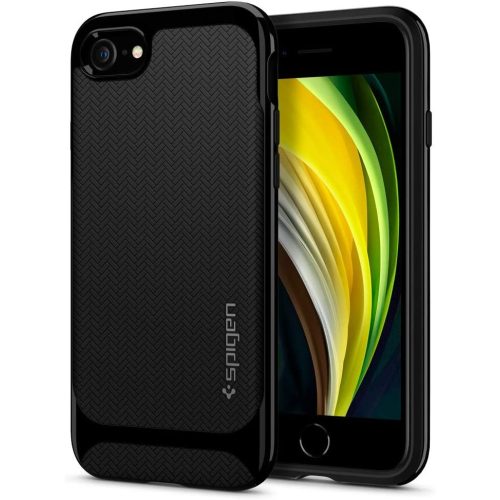 Apple iPhone 7 / 8 / SE (2020) / SE (2022), Szilikon tok, műanyag kerettel, Spigen Neo Hybrid, halszálka minta, fekete