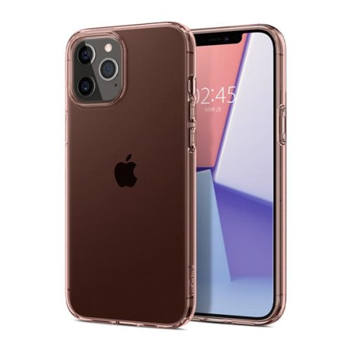 Apple iPhone 12 Pro Max, Szilikon tok, Spigen Crystal Flex, átlátszó/vörösarany