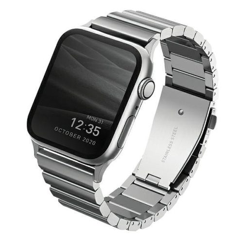 Apple Watch 1-5 (42 / 44 mm), fém pótszíj, Uniq Strova, ezüst