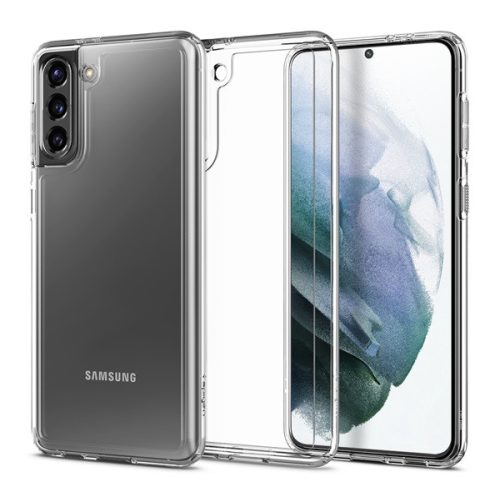 Samsung Galaxy S21 Plus 5G SM-G996, Szilikon tok + műanyag keret, közepesen ütésálló, Spigen Crystal Hybrid, átlátszó