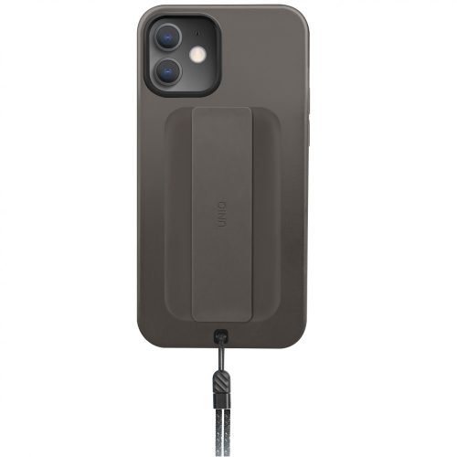Apple iPhone 12 Pro Max, Szilikon keret + műanyag hátlap, ujjpánt + csuklópánt, Uniq Hybrid Heldro, szürke