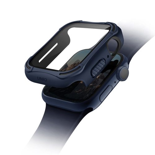 Apple Watch 4-6, SE (40mm), Műanyag + szilikon védőkeret, 9H üveggel, közepesen ütésálló, Antibakteriális védelemmel, szíj nélkül, Uniq Torres, kék