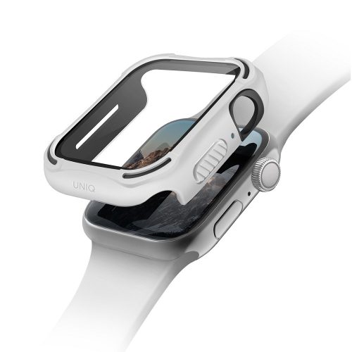 Apple Watch 4-6, SE (40mm), Műanyag + szilikon védőkeret, 9H üveggel, közepesen ütésálló, Antibakteriális védelemmel, szíj nélkül, Uniq Torres, fehér