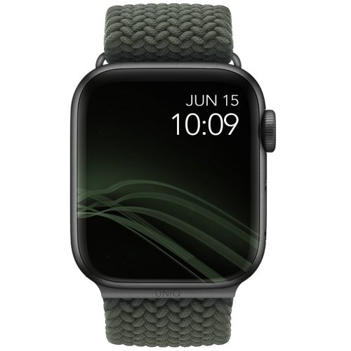 Apple Watch 1-6 (38 / 40 mm), szövet pótszíj, fonott, Uniq Aspen, zöld