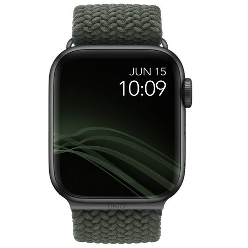 Apple Watch 1-6 (42 / 44 mm), szövet pótszíj, fonott, Uniq Aspen, zöld