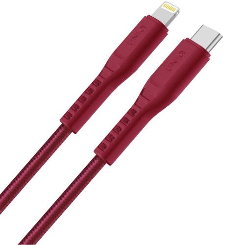 USB Type-C töltő- és adatkábel, Lightning, 120 cm, gyorstöltés, törésgátló, MFI engedélyes, Uniq Flex, piros