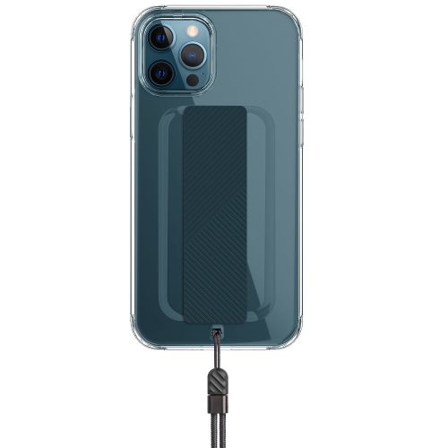 Apple iPhone 12 / 12 Pro, Szilikon keret + műanyag hátlap, ujjpánt + csuklópánt, Uniq Hybrid Heldro, kék