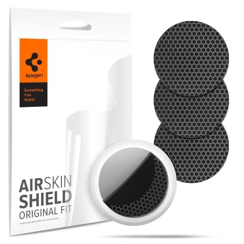 Apple AirTag, Kijelzővédő fólia, elő és hátlapi, Spigen AirSkin Shield HD, karbon minta, fekete, 4 db / csomag