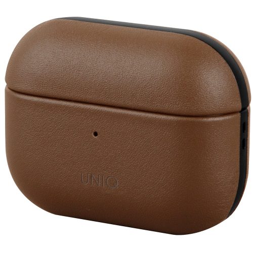 Bluetooth fülhallgató töltőtok tartó, Bőr, vezeték nélküli töltés támogatás, Apple AirPods 3 kompatibilis, Uniq Terra, barna