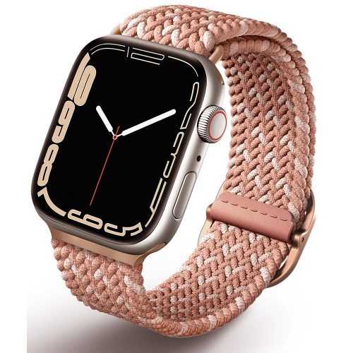Apple Watch 1-6, SE (38 / 40 mm) / Watch 7-8 (41 mm), szövet pótszíj, fonott, Uniq Aspen Designer Edition, rózsaszín