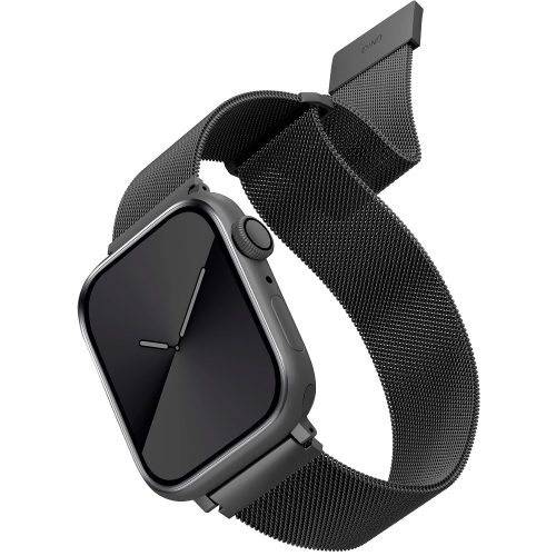 Apple Watch 1-6, SE (38 / 40 mm) / Watch 7-8 (41 mm), fém pótszíj, milánói stílus, mágnes zárral, Uniq Dante, sötétszürke
