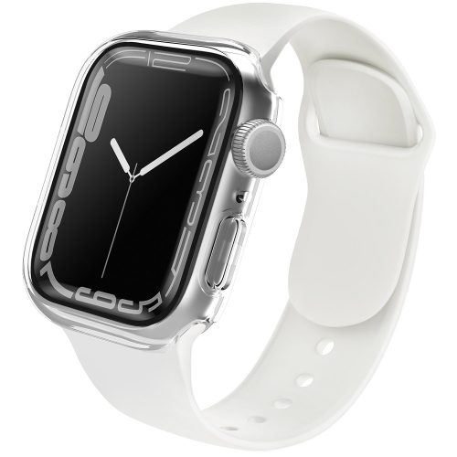 Apple Watch 7-8 (45mm), Műanyag védőkeret, 9H üveggel, szíj nélkül, Uniq Legion, átlátszó