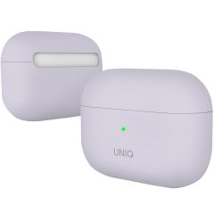   Bluetooth fülhallgató töltőtok tartó, szilikon, vezeték nélküli töltés támogatás, Apple AirPods Pro kompatibilis, Uniq Lino, levendula