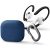 Bluetooth fülhallgató töltőtok tartó, szilikon + műanyag, vezeték nélküli töltés támogatás, karabiner, fülkampó, Apple AirPods 3 kompatibilis, Uniq Nexo, kék