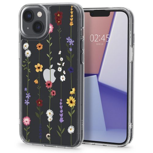 Apple iPhone 14 Plus, Szilikon tok, légpárnás sarok, virágoskert minta, Spigen Ciel Cyril Cecile, átlátszó/színes