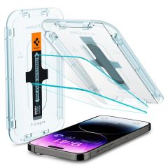   Apple iPhone 14 Pro Max, Kijelzővédő fólia, ütésálló fólia (az íves részre is!), Tempered Glass (edzett üveg), Spigen Ez Fit, Clear, 2 db / csomag