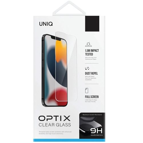 Apple iPhone 14 Pro Max, Kijelzővédő fólia, ütésálló fólia (az íves részre NEM hajlik rá!), Tempered Glass (edzett üveg), Uniq Optix Clear, Clear