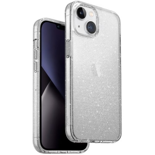 Apple iPhone 14 Plus, Szilikon keret + műanyag hátlap, közepesen ütésálló, légpárnás sarok, csillogó hátlap, Uniq Lifepro Xtreme, átlátszó